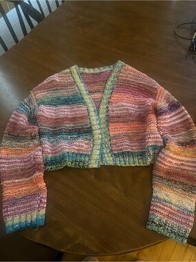 wild fable Multicolor Cropped Striped Knit Cardigan